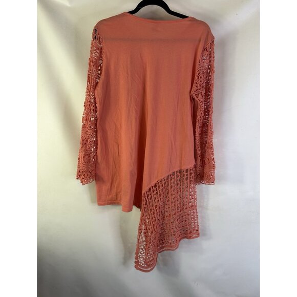 XCVI Linen Crochet Sleeves Contrast Tunic Shirt Pink Coastal - Picture 7 of 9